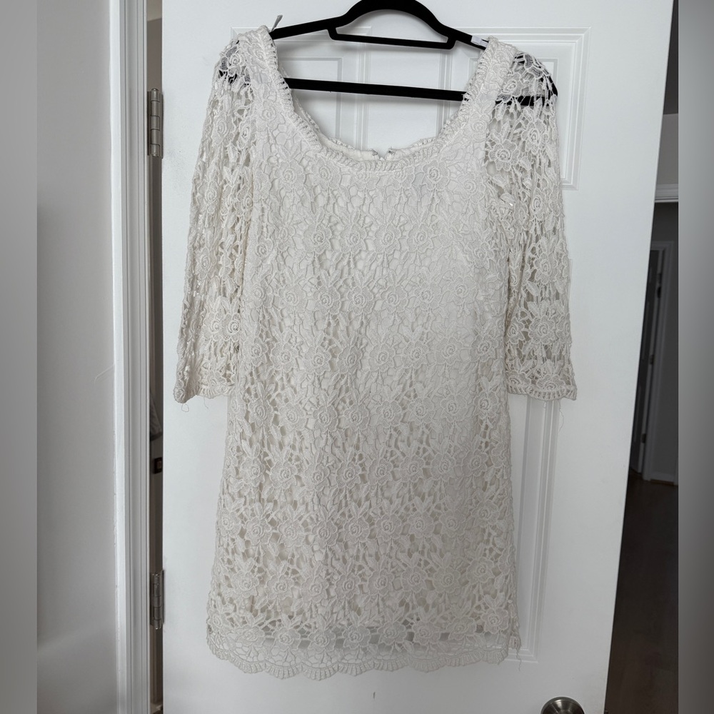 White Lace 3/4 Sleeve Dress